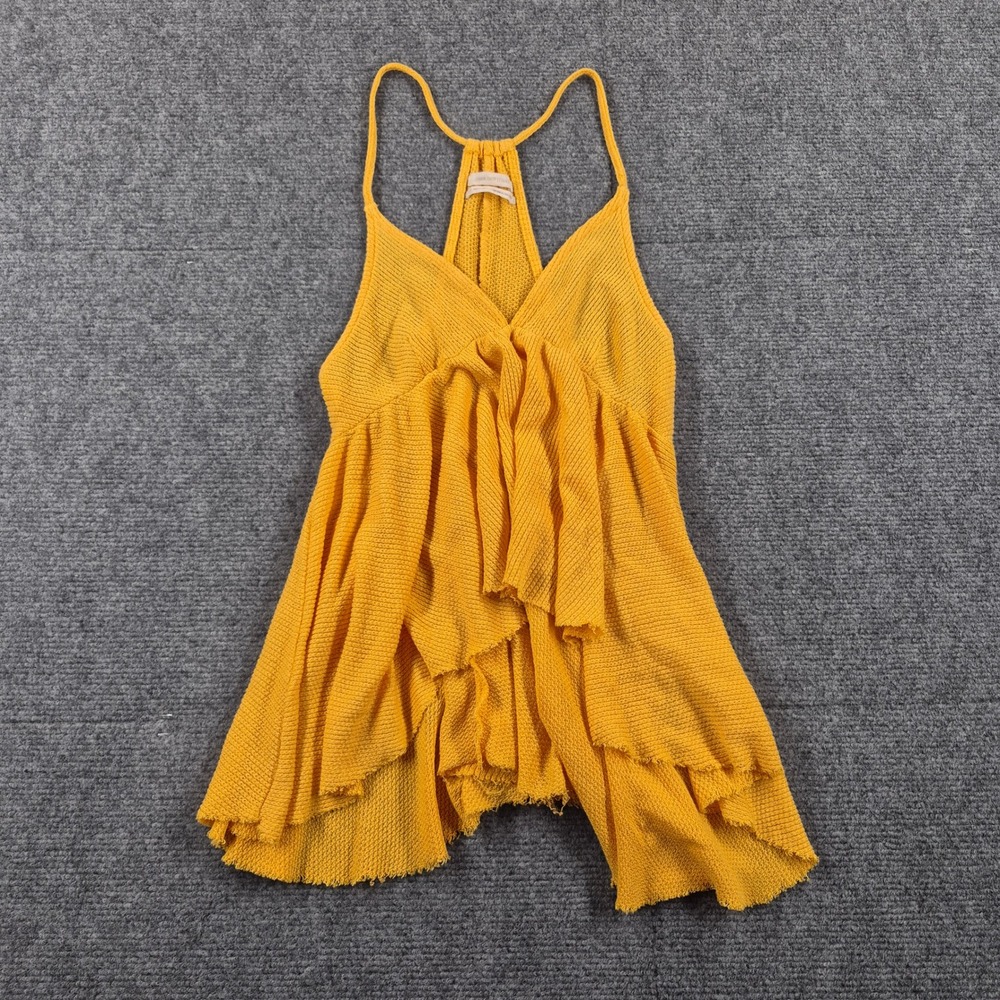 Urban Outfitters Mustard Yellow Knit Babydoll Ruffle Tank Top Racerback Cami S - Picture 1 of 5